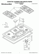 COOKTOP, BURNER AND GRATE PARTS Diagram and Parts List for KGCS166GSS10  KitchenAid Cooktop