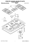 COOKTOP, BURNER AND GRATE PARTS Diagram and Parts List for KGCS166GSS08  KitchenAid Cooktop