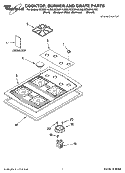 COOKTOP, BURNER AND GRATE PARTS Diagram and Parts List for SCS3014LB02  Whirlpool Cooktop