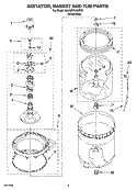 AGITATOR, BASKET AND TUB PARTS Diagram and Parts List for 6ALSR7244MW3  Whirlpool Washer