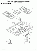 COOKTOP, BURNER AND GRATE PARTS Diagram and Parts List for KGCS105GSS11  KitchenAid Cooktop