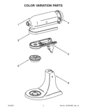 COLOR VARIATION PARTS Diagram and Parts List for KSM75ER0  KitchenAid Mixer