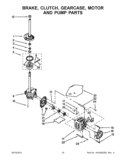 BRAKE, CLUTCH, GEARCASE, MOTOR AND PUMP PARTS Diagram and Parts List for WGT3300XQ2  Whirlpool Washer Dryer Combo