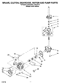 BRAKE, CLUTCH, GEARCASE, MOTOR AND PUMP PARTS Diagram and Parts List for LTE5243DQ5  Whirlpool Washer Dryer Combo