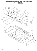 BURNER BOX, GAS VALVES, AND SWITCHES Diagram and Parts List for KGCP487JSS2  KitchenAid Cooktop