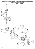 BRAKE, CLUTCH, GEARCASE, MOTOR AND PUMP PARTS Diagram and Parts List for 7MWT73520SQ0  Whirlpool Washer