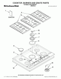 COOKTOP, BURNER AND GRATE PARTS Diagram and Parts List for KFGU766VSS01  KitchenAid Cooktop