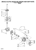 BRAKE, CLUTCH, GEARCASE, MOTOR AND PUMP PARTS Diagram and Parts List for 7MLBR6103MT2  Whirlpool Washer