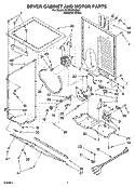 DRYER CABINET AND MOTOR PARTS Diagram and Parts List for YLTE6234DQ4  Whirlpool Washer Dryer Combo
