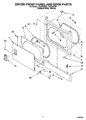 DRYER FRONT PANEL AND DOOR PARTS Diagram and Parts List for LTG6234DQ3  Whirlpool Washer Dryer Combo