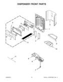 DISPENSER FRONT PARTS Diagram and Parts List for 5GI6FARAF001  Whirlpool Refrigerator