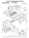 COOKTOP, BURNER AND GRATE PARTS Diagram and Parts List for KGCU482VSS00  KitchenAid Cooktop