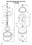 AGITATOR, BASKET AND TUB PARTS Diagram and Parts List for LSN1000PQ1  Whirlpool Washer