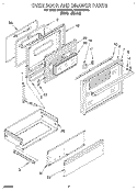 OVEN DOOR AND DRAWER Diagram and Parts List for SF388PEWW0  Whirlpool Range