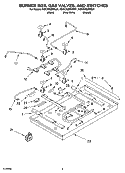 BURNER BOX, GAS VALVES, AND SWITCHES, OPTIONAL PARTS Diagram and Parts List for KGCC566RWW01  KitchenAid Cooktop