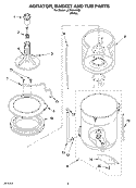 AGITATOR, BASKET AND TUB PARTS Diagram and Parts List for LCR7244HQ2  Whirlpool Washer
