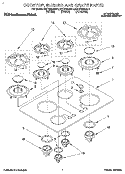 COOKTOP, BURNER AND GRATE Diagram and Parts List for KGCT365AWH1  KitchenAid Cooktop
