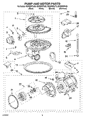 PUMP AND MOTOR PARTS Diagram and Parts List for GU1200XTLT3  Whirlpool Dishwasher