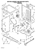 DRYER CABINET AND MOTOR PARTS Diagram and Parts List for YMET3800TW1  Whirlpool Washer Dryer Combo