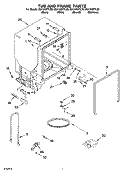 TUB AND FRAME PARTS Diagram and Parts List for GU1100XTLB0  Whirlpool Dishwasher