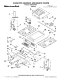 COOKTOP, BURNER AND GRATE PARTS Diagram and Parts List for KDRS463VSS03  KitchenAid Range