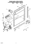 DOOR AND LATCH PARTS Diagram and Parts List for GU3600XTSB0  Whirlpool Dishwasher