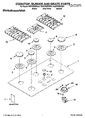 COOKTOP, BURNER AND GRATE PARTS Diagram and Parts List for KGCC566RWW01  KitchenAid Cooktop