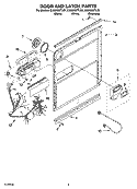 DOOR AND LATCH PARTS Diagram and Parts List for GU2300XTLB1  Whirlpool Dishwasher