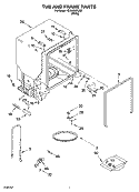 TUB AND FRAME PARTS Diagram and Parts List for GU640XTLQ0  Whirlpool Dishwasher