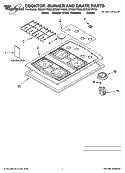 COOKTOP, BURNER AND GRATE PARTS Diagram and Parts List for SCS3017RQ00  Whirlpool Cooktop