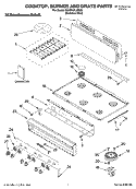 COOKTOP, BURNER AND GRATE PARTS Diagram and Parts List for KGCP467JSS05  KitchenAid Cooktop