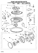 PUMP AND MOTOR PARTS Diagram and Parts List for GU1500XTLB0  Whirlpool Dishwasher