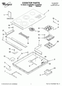 COOKTOP PARTS, OPTIONAL PARTS Diagram and Parts List for GJC3655RS05  Whirlpool Cooktop