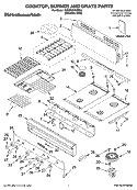 COOKTOP, BURNER AND GRATE PARTS Diagram and Parts List for KGCP484KSS04  KitchenAid Cooktop