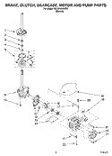BRAKE, CLUTCH, GEARCASE, MOTOR AND PUMP PARTS Diagram and Parts List for 7MLSR8523MT0  Whirlpool Washer