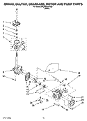 BRAKE, CLUTCH, GEARCASE, MOTOR AND PUMP PARTS Diagram and Parts List for 8TCAM2761KQ0  Whirlpool Washer