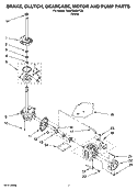 BRAKE, CLUTCH, GEARCASE, MOTOR AND PUMP PARTS Diagram and Parts List for 7MMPD6634TQ0  Whirlpool Washer