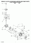 BRAKE, CLUTCH, GEARCASE, MOTOR AND PUMP PARTS Diagram and Parts List for 7MWT99940VW0  Whirlpool Washer