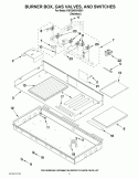 BURNER BOX, GAS VALVES, AND SWITCHES Diagram and Parts List for KGCU483VSS01  KitchenAid Cooktop