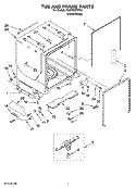 TUB AND FRAME PARTS Diagram and Parts List for KUDT03FTPA1  KitchenAid Dishwasher