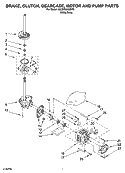 BRAKE, CLUTCH, GEARCASE, MOTOR AND PUMP PARTS Diagram and Parts List for 6ALBR6245MW3  Whirlpool Washer