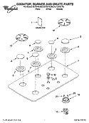 COOKTOP, BURNER AND GRATE PARTS Diagram and Parts List for GLT3615LT02  Whirlpool Cooktop