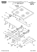 COOKTOP AND MANIFOLD Diagram and Parts List for FGP300EW0  Roper Range