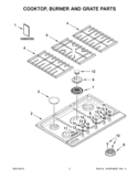 COOKTOP, BURNER AND GRATE PARTS Diagram and Parts List for KFGU766VSS03  KitchenAid Cooktop