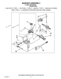 BURNER ASSEMBLY Diagram and Parts List for WGT3300XQ1  Whirlpool Washer Dryer Combo