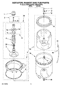 AGITATOR, BASKET AND TUB PARTS Diagram and Parts List for 7MWT96680TT0  Whirlpool Washer