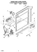 DOOR AND LATCH PARTS Diagram and Parts List for GU3200XTPQ5  Whirlpool Dishwasher