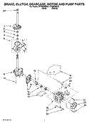 BRAKE, CLUTCH, GEARCASE, MOTOR AND PUMP PARTS Diagram and Parts List for WTW5590ST2  Whirlpool Washer