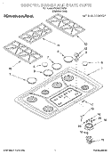 COOKTOP, BURNER AND GRATE PARTS Diagram and Parts List for KGCS127GSS0  KitchenAid Cooktop
