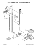 FILL, DRAIN AND OVERFILL PARTS Diagram and Parts List for 7WDT770PAYM4  Whirlpool Dishwasher